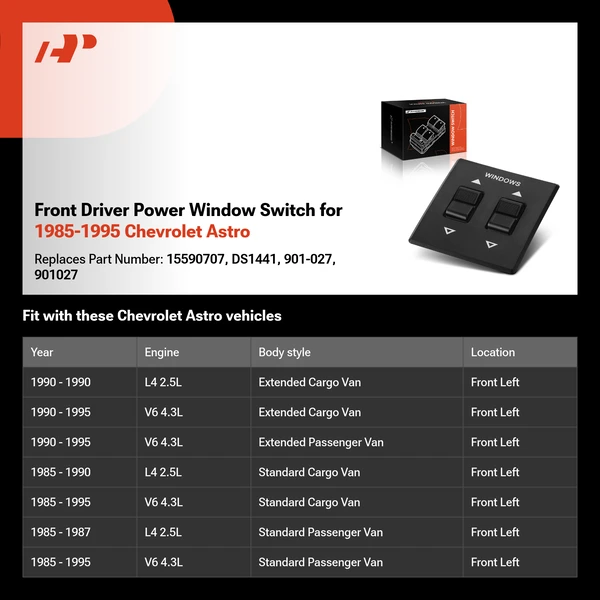 Front Driver Power Window Switch for 1985-1995 Chevrolet Astro