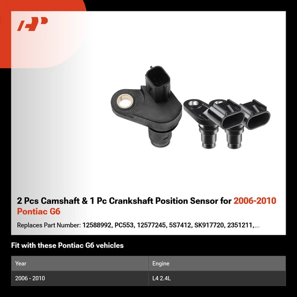 2 Pcs Camshaft & 1 Pc Crankshaft Position Sensor for 2006-2010 Pontiac G6