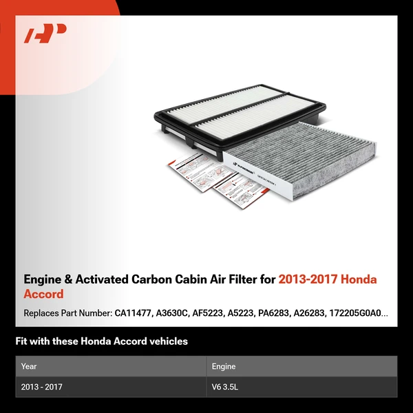 Engine & Activated Carbon Cabin Air Filter for 2013-2017 Honda Accord