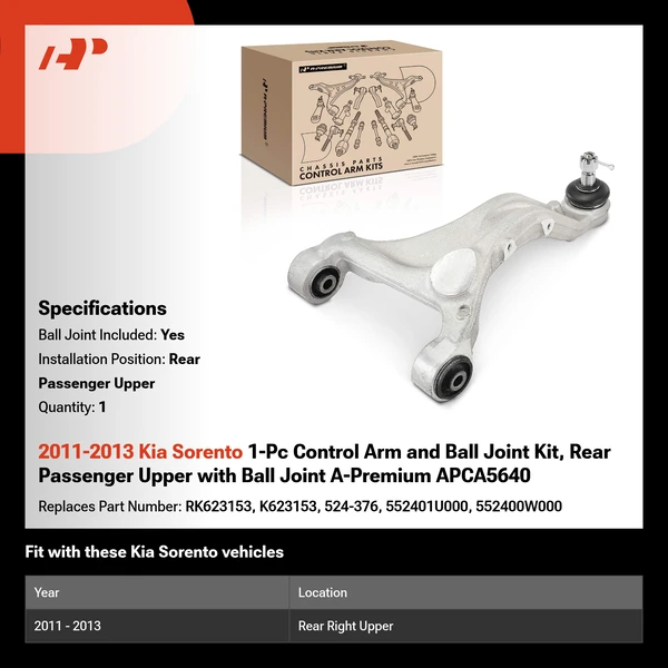 2011-2013 Kia Sorento 1-Pc Control Arm and Ball Joint Kit, Rear Passenger Upper with Ball Joint A-Premium APCA5640