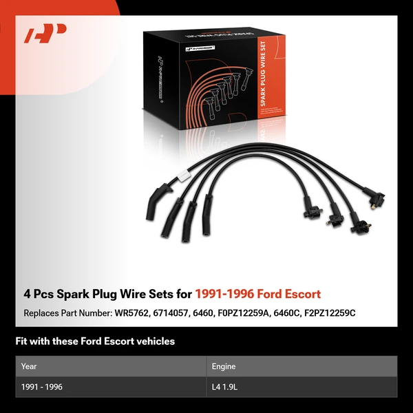 4 Pcs Spark Plug Wire Sets for 1991-1996 Ford Escort