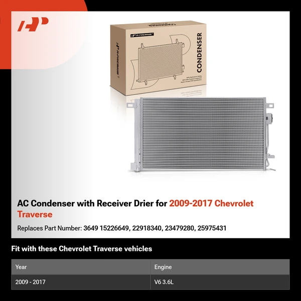 AC Condenser with Receiver Drier for 2009-2017 Chevrolet Traverse