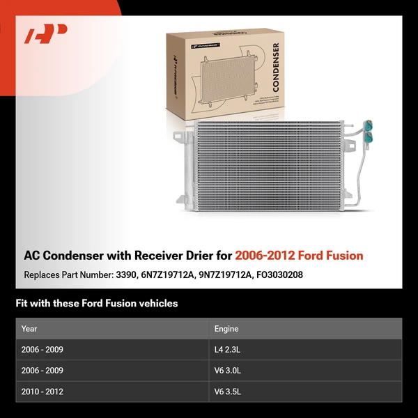 AC Condenser with Receiver Drier for 2006-2012 Ford Fusion