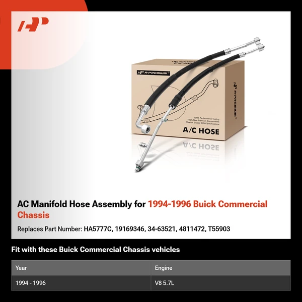 AC Manifold Hose Assembly for 1994-1996 Buick Commercial Chassis