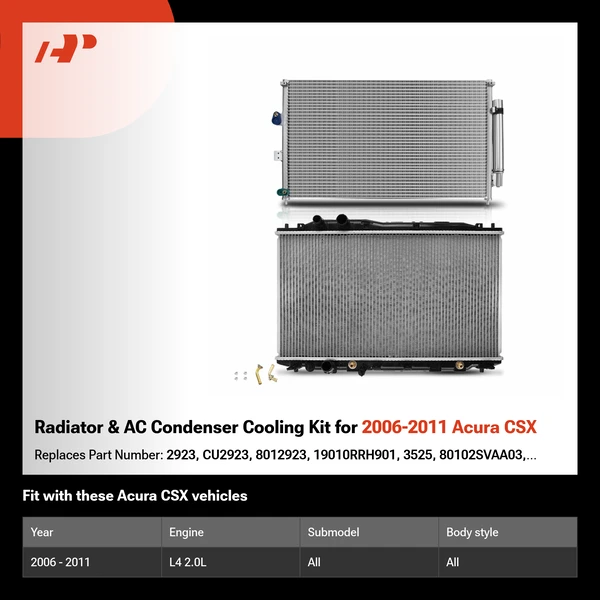 Radiator & AC Condenser Cooling Kit for 2006-2011 Acura CSX