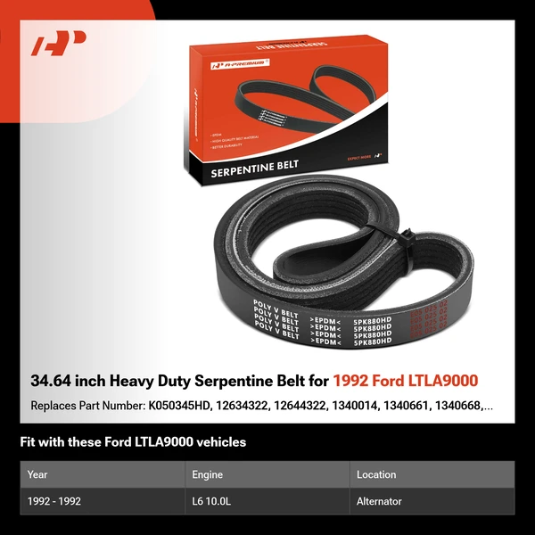 34.64 inch Heavy Duty Serpentine Belt for 1992 Ford LTLA9000