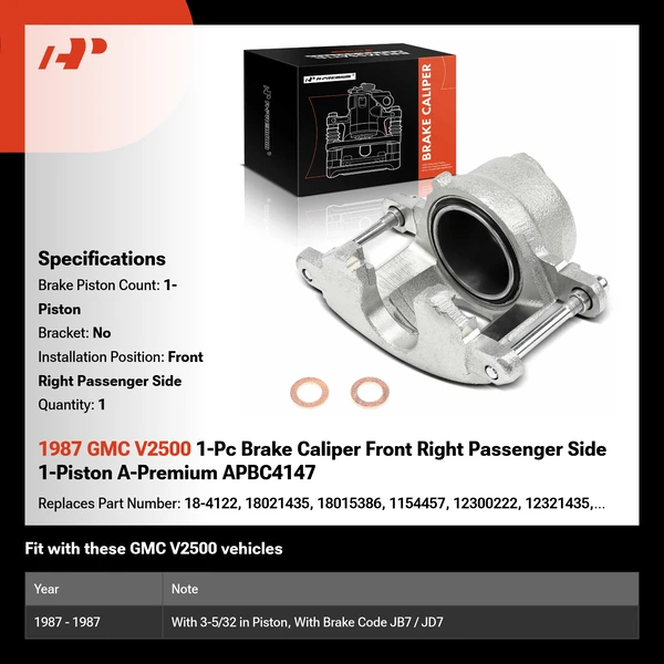 1987 GMC V2500 1-Pc Brake Caliper Front Right Passenger Side 1-Piston A-Premium APBC4147