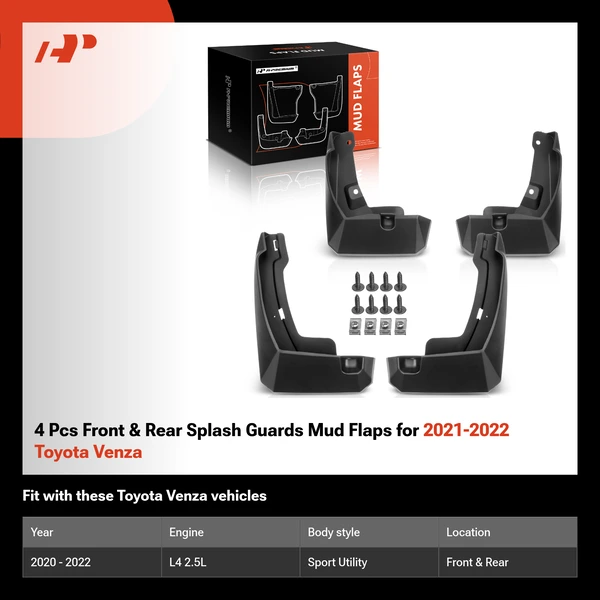 4 Pcs Front & Rear Splash Guards Mud Flaps for 2021-2022 Toyota Venza