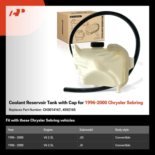Coolant Reservoir Tank with Cap for 1996-2000 Chrysler Sebring