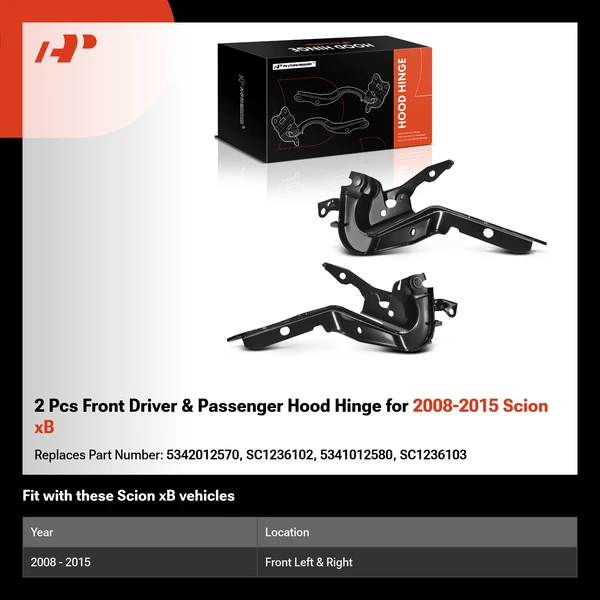 2 Pcs Front Driver & Passenger Hood Hinge for 2008-2015 Scion xB