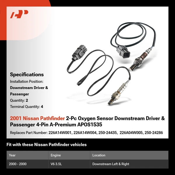 2001 Nissan Pathfinder 2-Pc Oxygen Sensor Downstream Driver & Passenger 4-Pin A-Premium APOS1535
