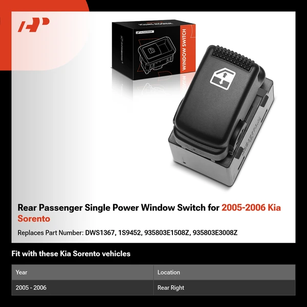 Rear Passenger Single Power Window Switch for 2005-2006 Kia Sorento