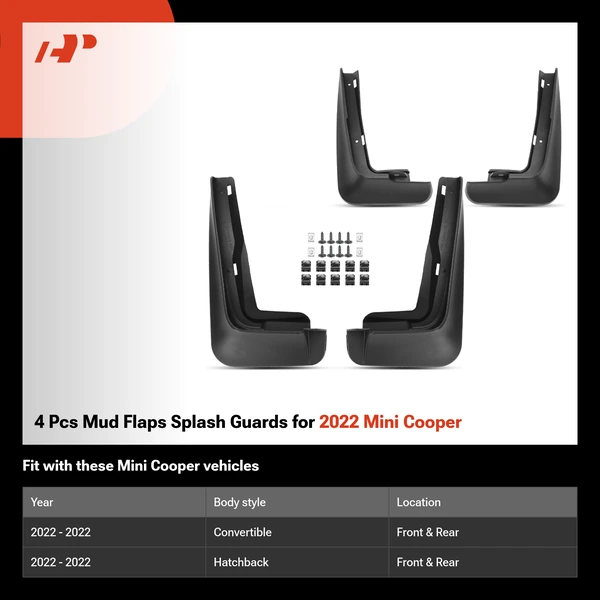 4 Pcs Mud Flaps Splash Guards for 2022 Mini Cooper