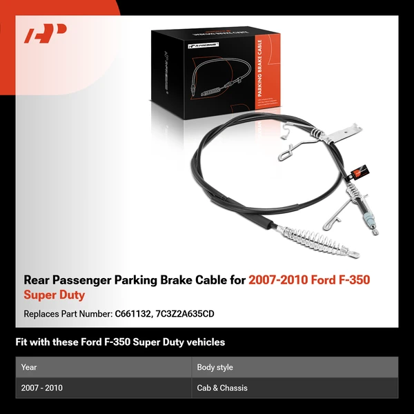 Rear Passenger Parking Brake Cable for 2007-2010 Ford F-350 Super Duty