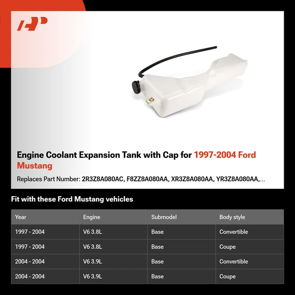 Engine Coolant Expansion Tank with Cap for 1997-2004 Ford Mustang