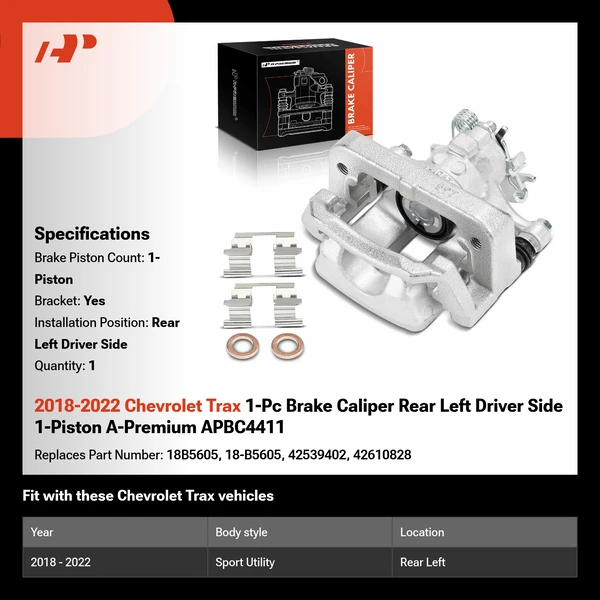 2018-2022 Chevrolet Trax 1-Pc Brake Caliper Rear Left Driver Side 1-Piston A-Premium APBC4411