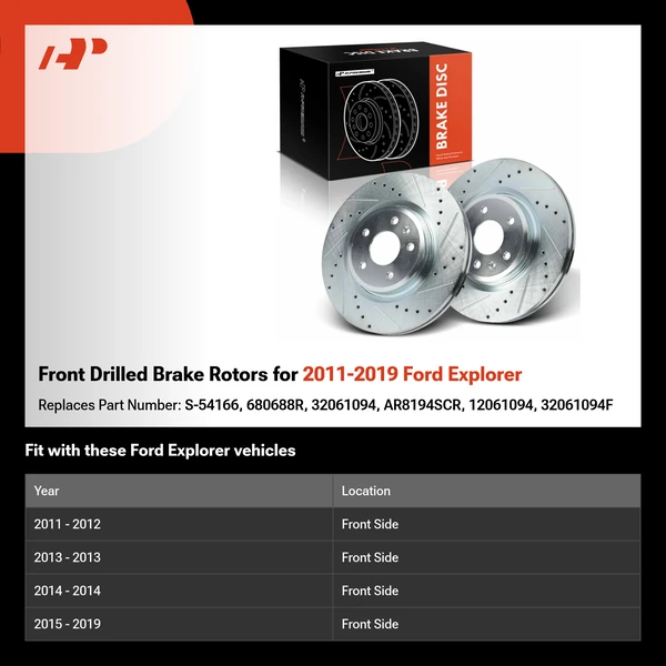 Front Drilled Brake Rotors for 2011-2019 Ford Explorer
