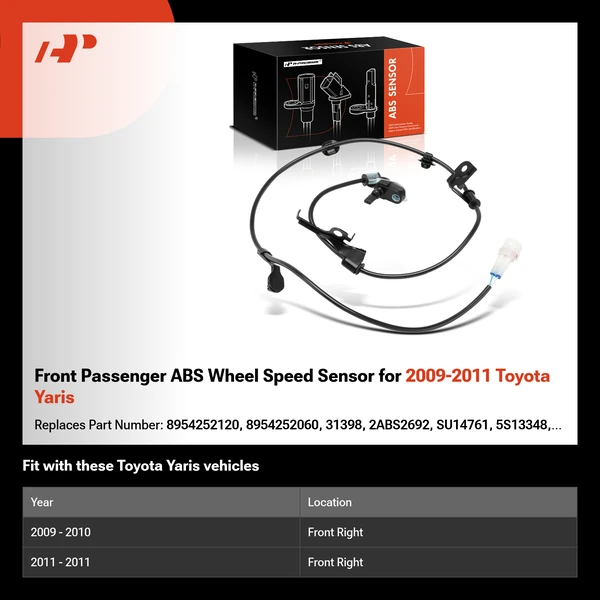 Front Passenger ABS Wheel Speed Sensor for 2009-2011 Toyota Yaris