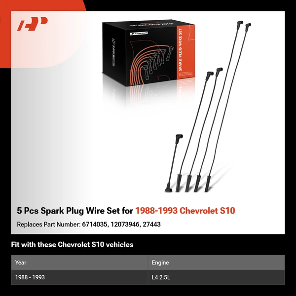 5 Pcs Spark Plug Wire Set for 1988-1993 Chevrolet S10