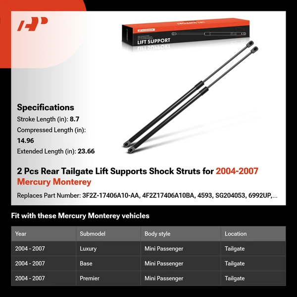 2 Pcs Rear Tailgate Lift Supports Shock Struts for 2004-2007 Mercury Monterey