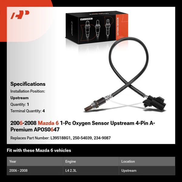 2006-2008 Mazda 6 1-Pc Oxygen Sensor Upstream 4-Pin A-Premium APOS0647