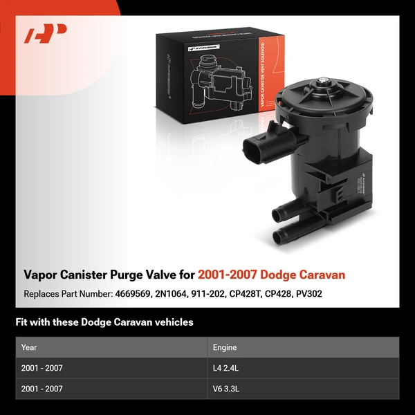 Vapor Canister Purge Valve for 2001-2007 Dodge Caravan