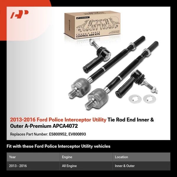 2013-2016 Ford Police Interceptor Utility Tie Rod End Inner & Outer A-Premium APCA4072