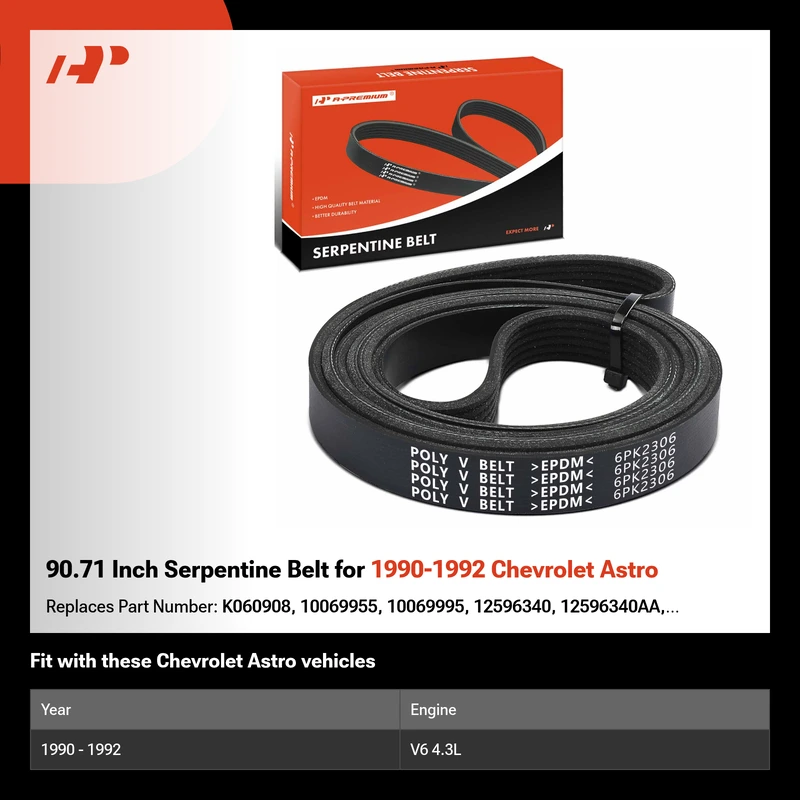 90.71 Inch Serpentine Belt for 1990-1992 Chevrolet Astro