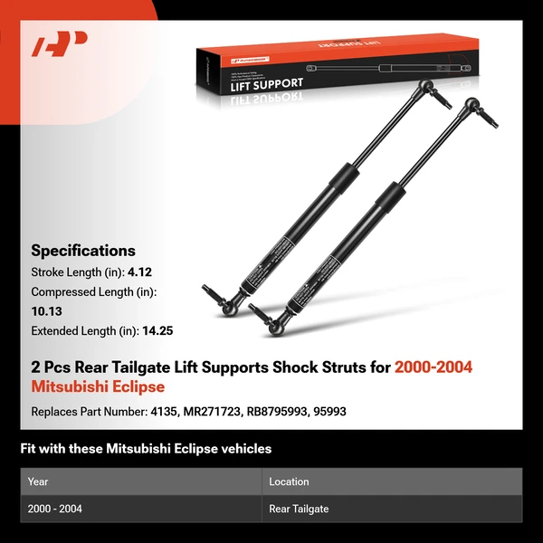 2 Pcs Rear Tailgate Lift Supports Shock Struts for 2000-2004 Mitsubishi Eclipse