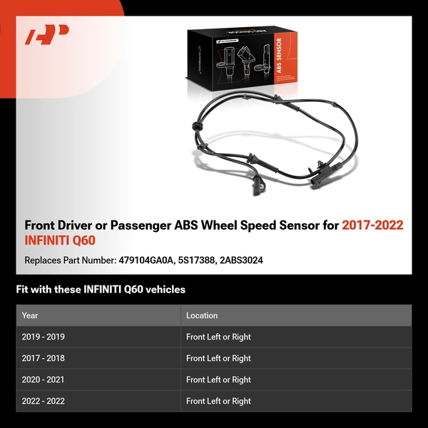 Front Driver or Passenger ABS Wheel Speed Sensor for 2017-2022 INFINITI Q60