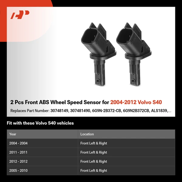2 Pcs Front ABS Wheel Speed Sensor for 2004-2012 Volvo S40