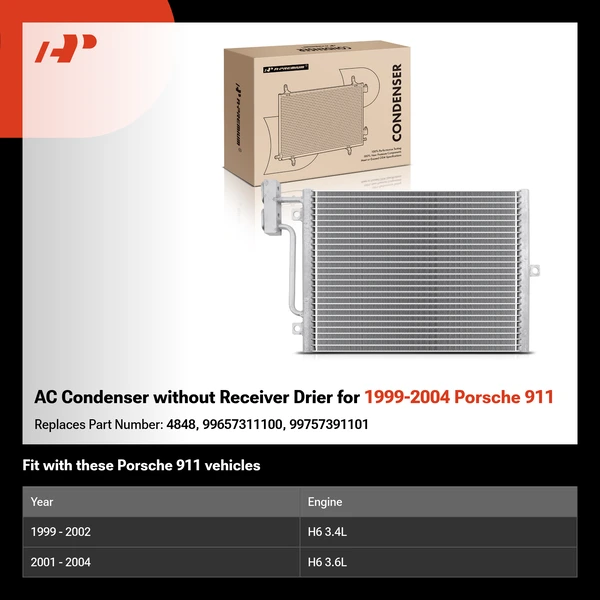AC Condenser without Receiver Drier for 1999-2004 Porsche 911