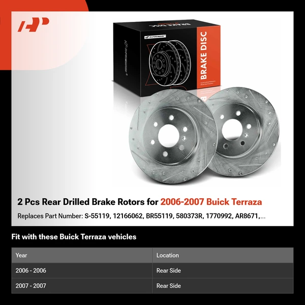2 Pcs Rear Drilled Brake Rotors for 2006-2007 Buick Terraza