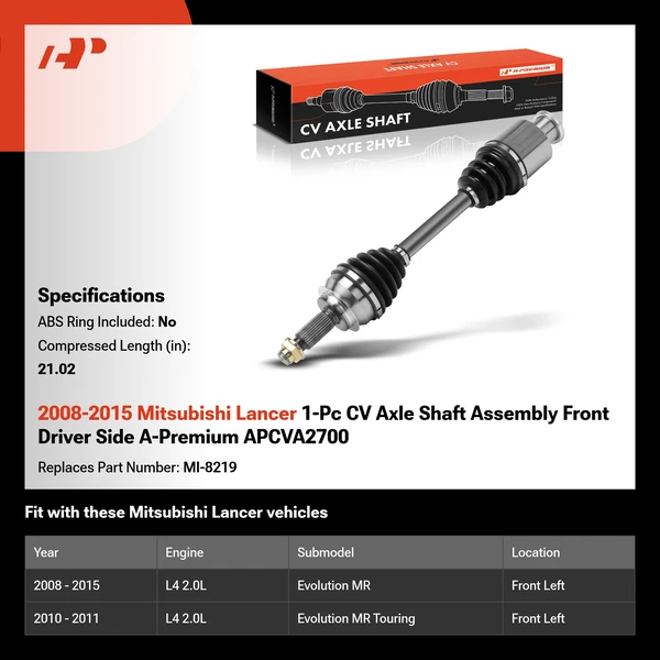 2008-2015 Mitsubishi Lancer 1-Pc CV Axle Shaft Assembly Front Driver Side A-Premium APCVA2700