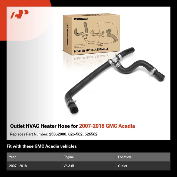 Outlet HVAC Heater Hose for 2007-2018 GMC Acadia