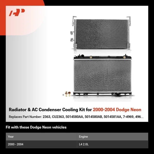 Radiator & AC Condenser Cooling Kit for 2000-2004 Dodge Neon