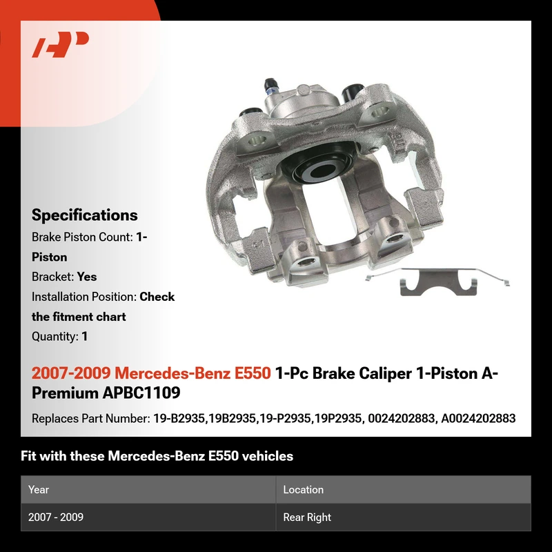 2007-2009 Mercedes-Benz E550 1-Pc Brake Caliper 1-Piston A-Premium APBC1109