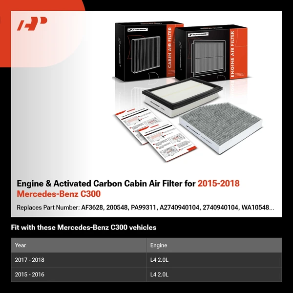 Engine & Activated Carbon Cabin Air Filter for 2015-2018 Mercedes-Benz C300