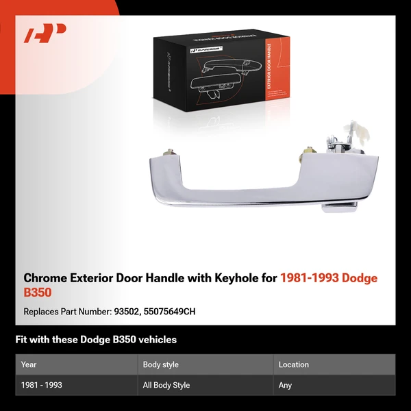 Chrome Exterior Door Handle with Keyhole for 1981-1993 Dodge B350