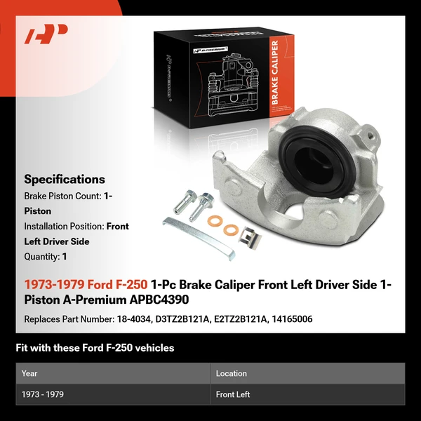 1973-1979 Ford F-250 1-Pc Brake Caliper Front Left Driver Side 1-Piston A-Premium APBC4390