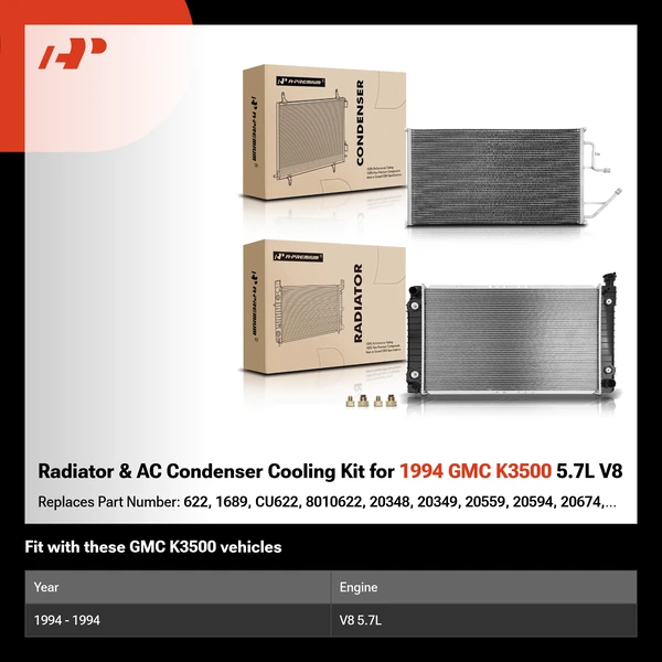 Radiator & AC Condenser Cooling Kit for 1994 GMC K3500 5.7L V8