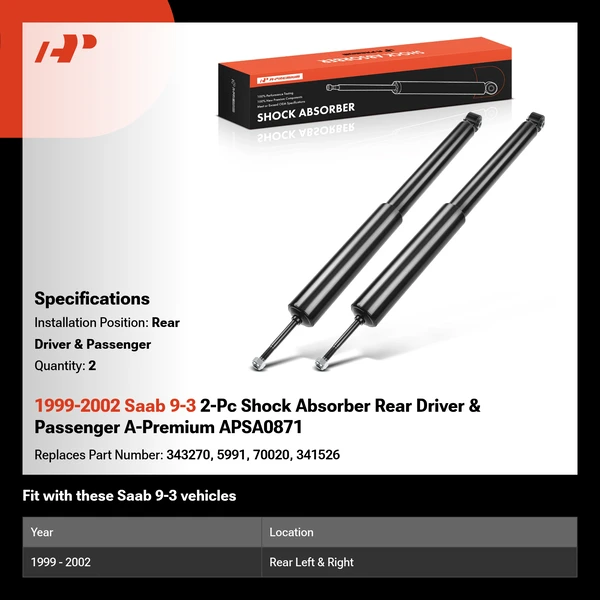 1999-2002 Saab 9-3 2-Pc Shock Absorber Rear Driver & Passenger A-Premium APSA0871