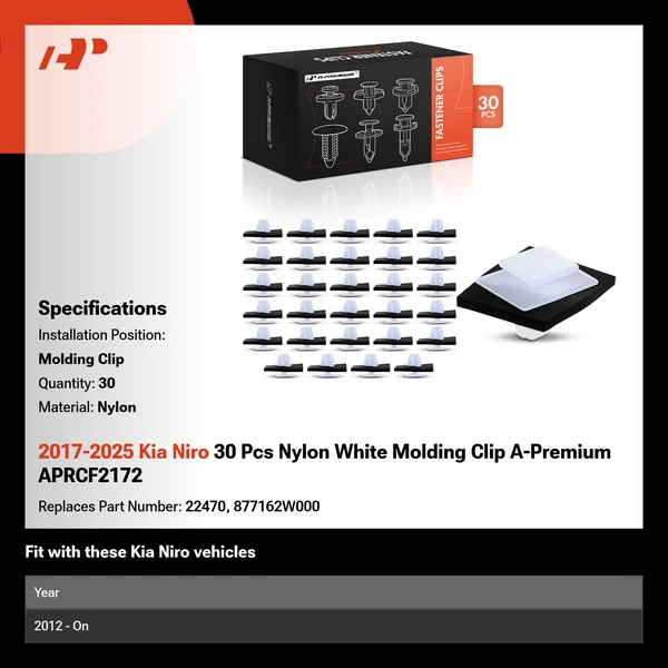 2017-2025 Kia Niro 30 Pcs Nylon White Molding Clip A-Premium APRCF2172