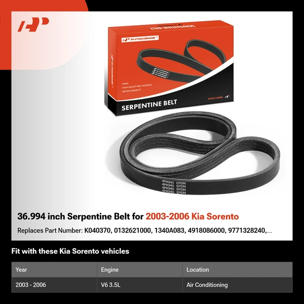 36.994 inch Serpentine Belt for 2003-2006 Kia Sorento