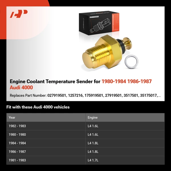 Engine Coolant Temperature Sender for 1980-1984 1986-1987 Audi 4000