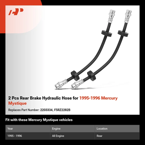 2 Pcs Rear Brake Hydraulic Hose for 1995-1996 Mercury Mystique