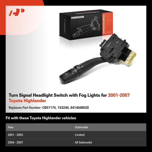 Turn Signal Headlight Switch with Fog Lights for 2001-2007 Toyota Highlander