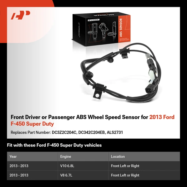 Front Driver or Passenger ABS Wheel Speed Sensor for 2013 Ford F-450 Super Duty