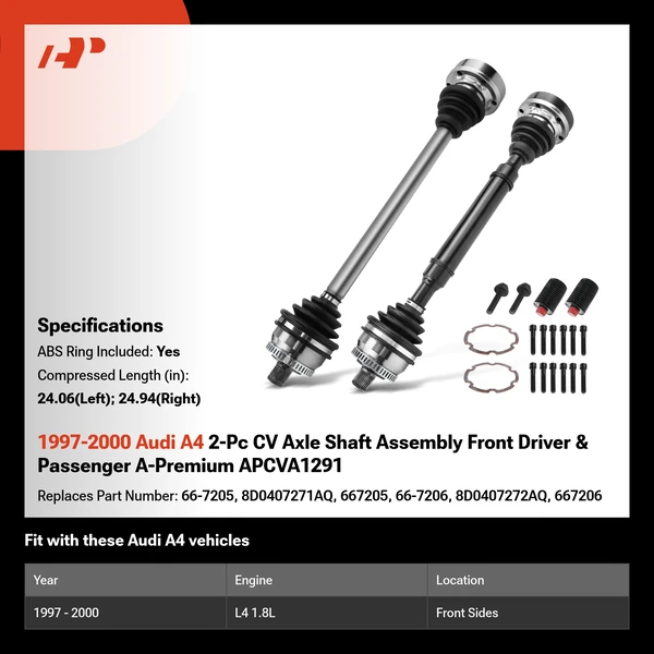 1997-2000 Audi A4 2-Pc CV Axle Shaft Assembly Front Driver & Passenger A-Premium APCVA1291