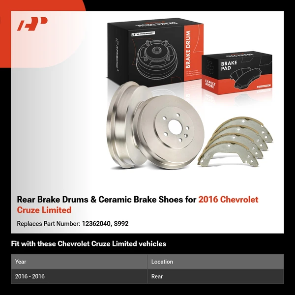Rear Brake Drums & Ceramic Brake Shoes for 2016 Chevrolet Cruze Limited